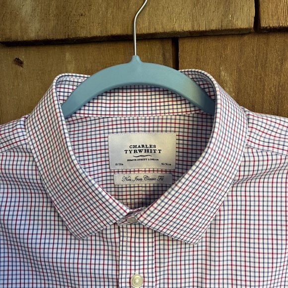 Charles Tyrwhitt Mens Classic Fit Button Down Checkered Dress Shirt 18/38 Tall - Picture 4 of 12